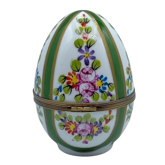 Vintage Limoges France Peint Main Large Easter Egg Flower Trinket Box Ltd Edt - Picture 3 of 10